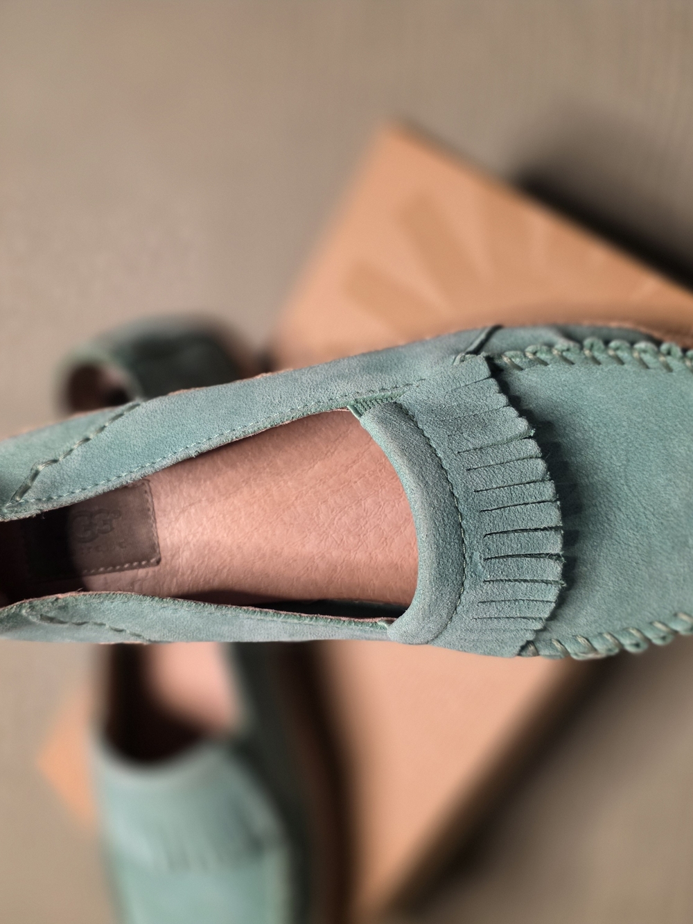UGG Teal Suede Fringe Moccasin Loafers - Picture 2 of 7